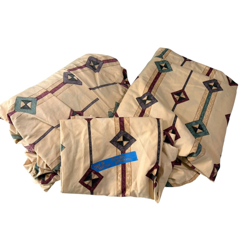Full Tan Geometric Diamond Stripe Retro 90s Bedding Sheet Set Single Pillowcase